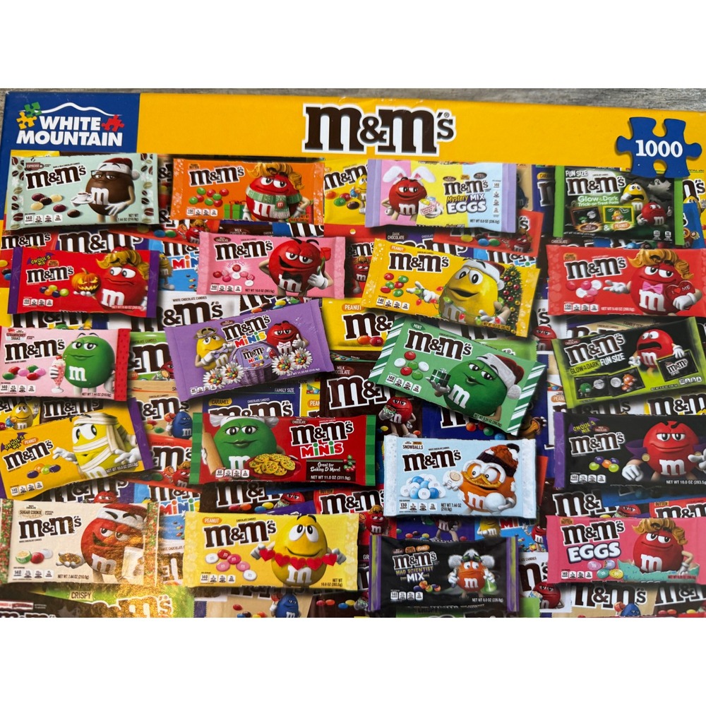 White Mountain M & M Jigsaw Puzzle 1000 pc Collage Lois Sutton Open Box M&M